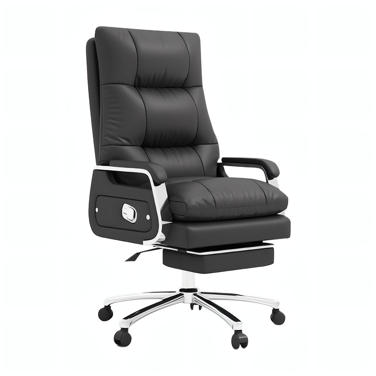 Executive Chair-1, Black With Microfiber & Top-Grain Leather, Black finish, L28" x W28" x H47", for office workstation, ergonomic office furniture