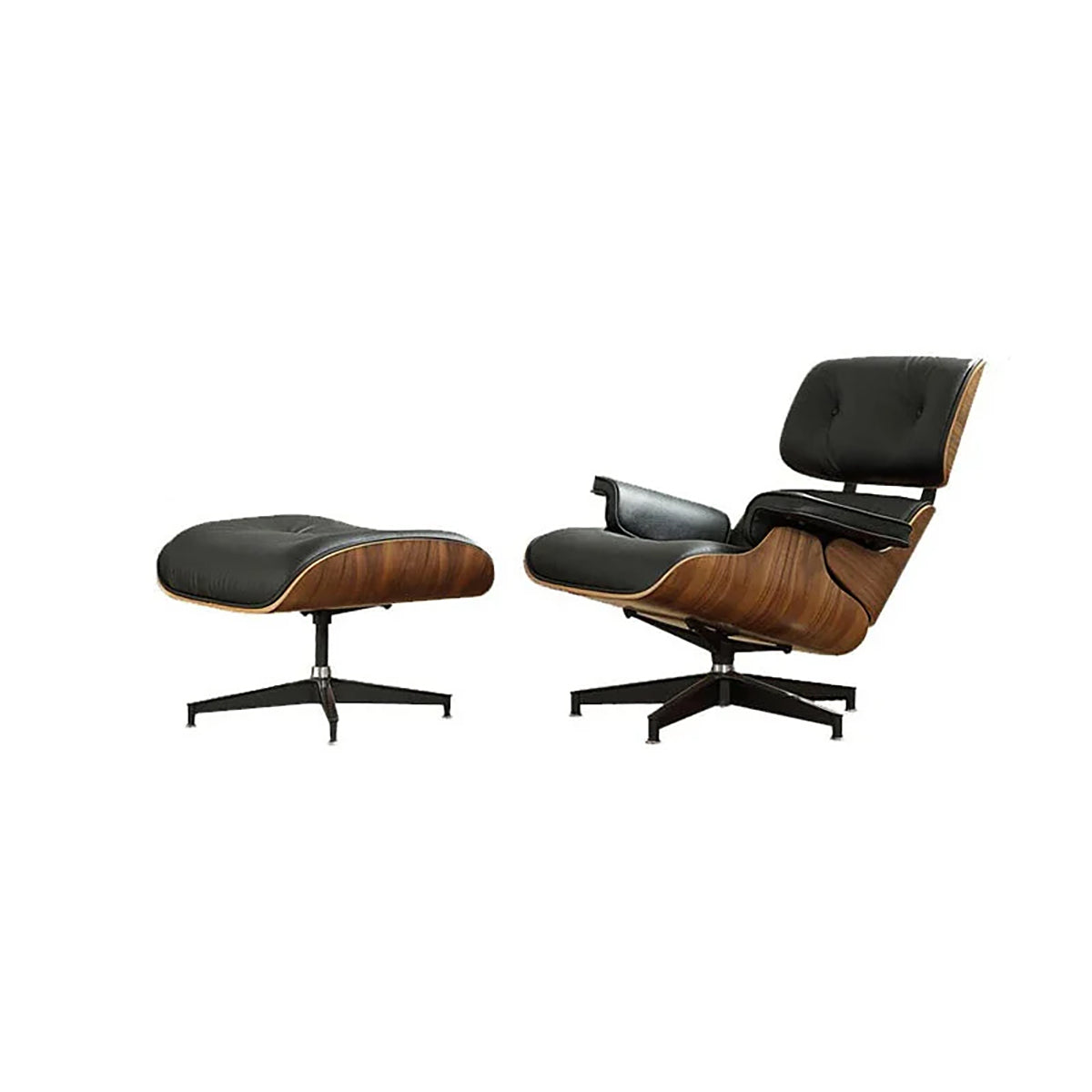 Stylish Indoor Living Room Chair, Black Walnut Wood Grain (Chair+Ottoman) Napa Full-grain Leather L35" x W25" x W33” West Coast Stock, Black finish,...