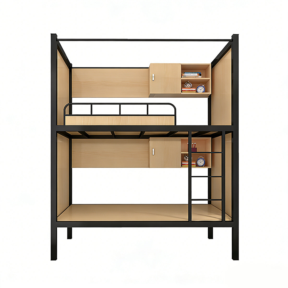 Multi-functional solid wood bunk bed in steel-wood color option