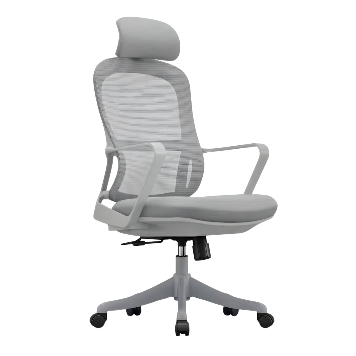 Office Chair, Gray With Headrest With Five-Star Base, Gray finish, L51" x W22" x H43", for office workstation, ergonomic office furniture