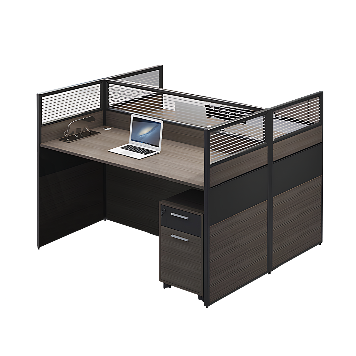 Minimalist Office Desk with Screen Partition, Four Seater