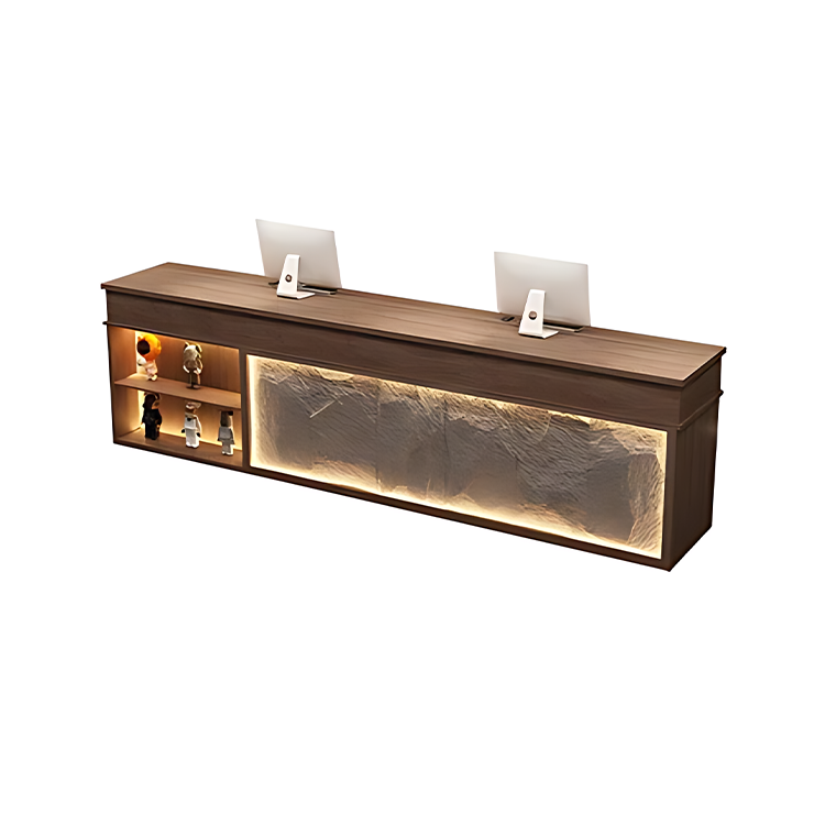 Retro Rectangular Reception Desk with LED Strip Lighting