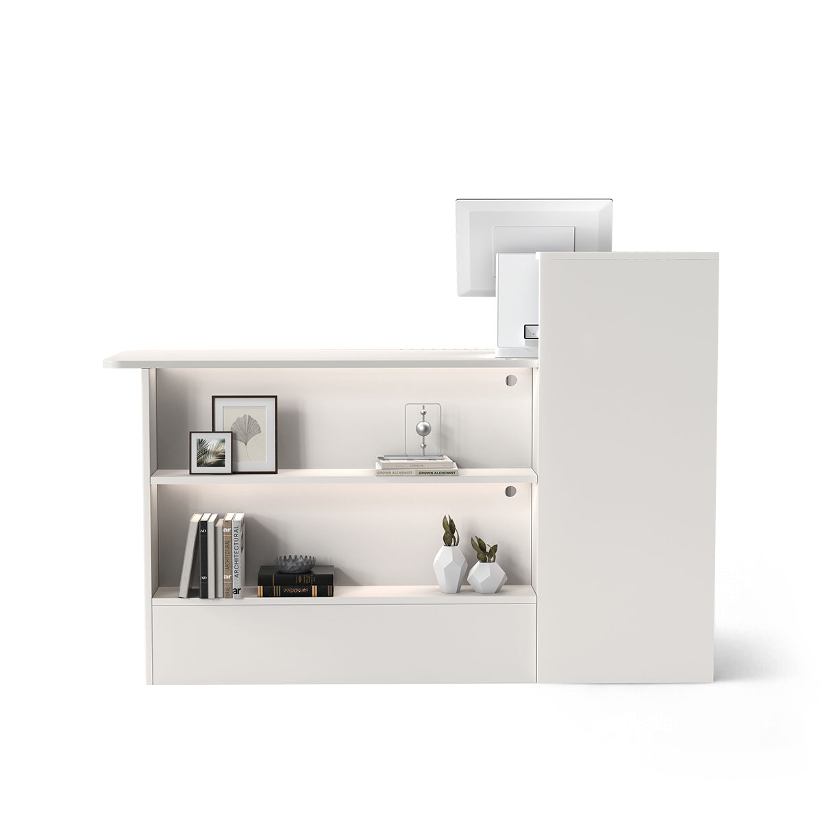 Minimalist Small Reception Counter with Front Display Shelf for Office & Retail（Stock Items）