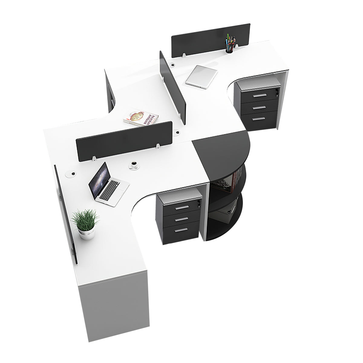 Modern Corner Shaped Employee Office Desk with Partition Panel