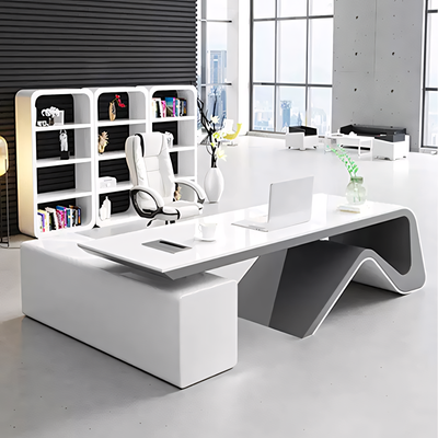 Stylish White Lacquered Executive Office Desk