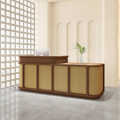 Vintage Minimalist Reception Desk Rattan Storage Keyboard Tray