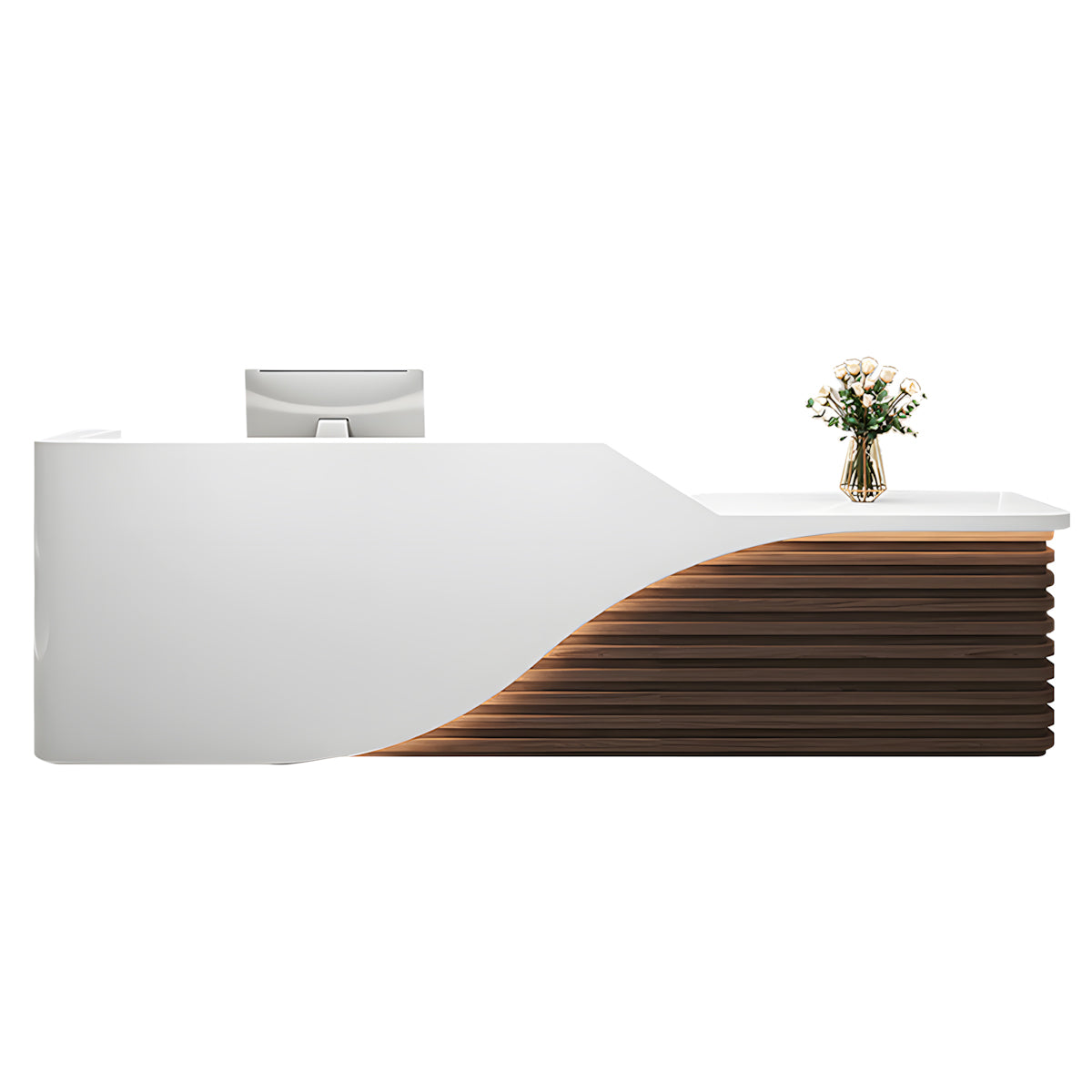 Modern Salon Reception Desk with Wood Grain Lattice Slat