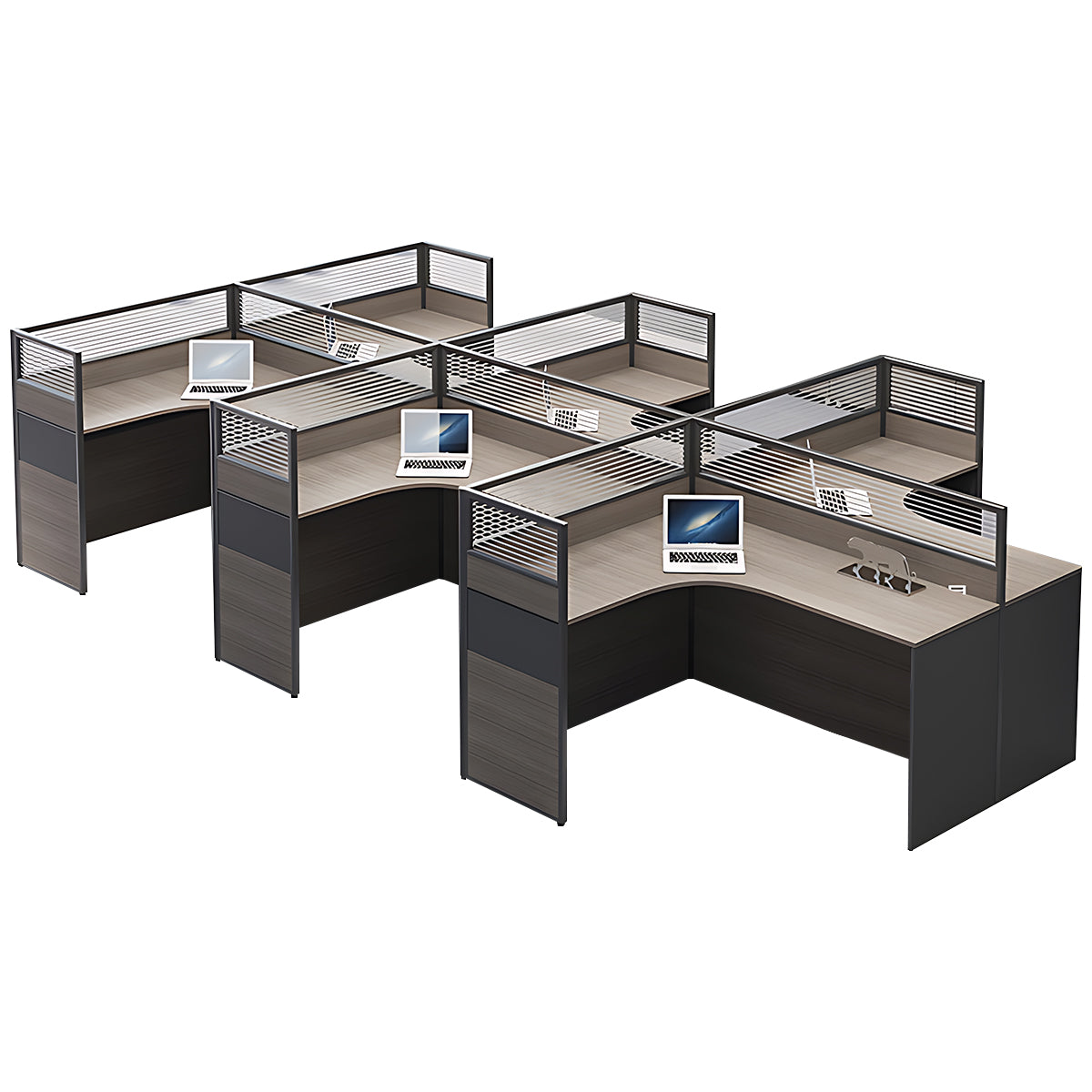 Minimalist Office Desk with Screen Partition, Four Seater