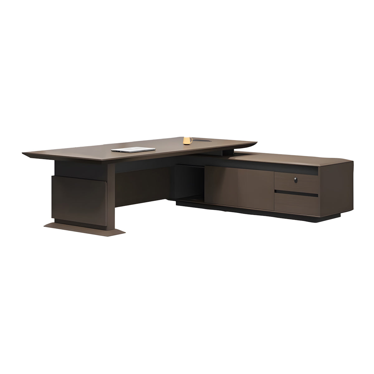 Italian-Style Luxurious Dark Brown L-Shaped Executive Desk with Spacious Desktop Design