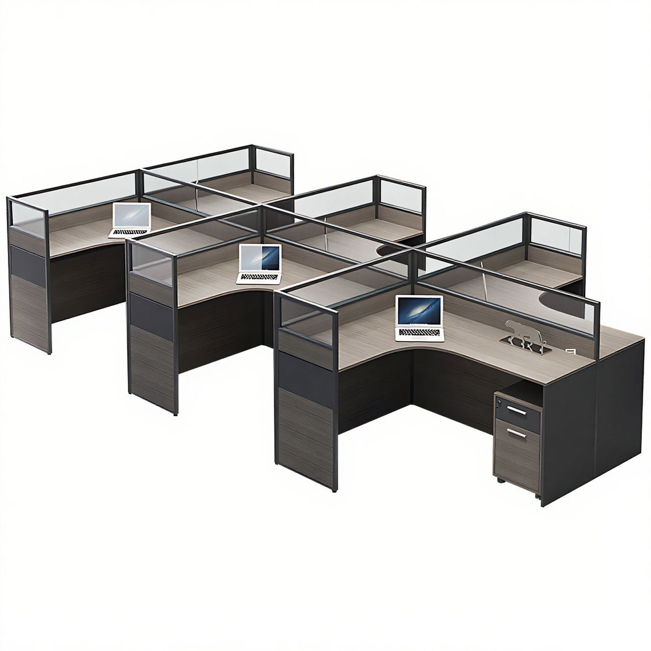 Minimalist Office Desk with Screen Partition, Four Seater