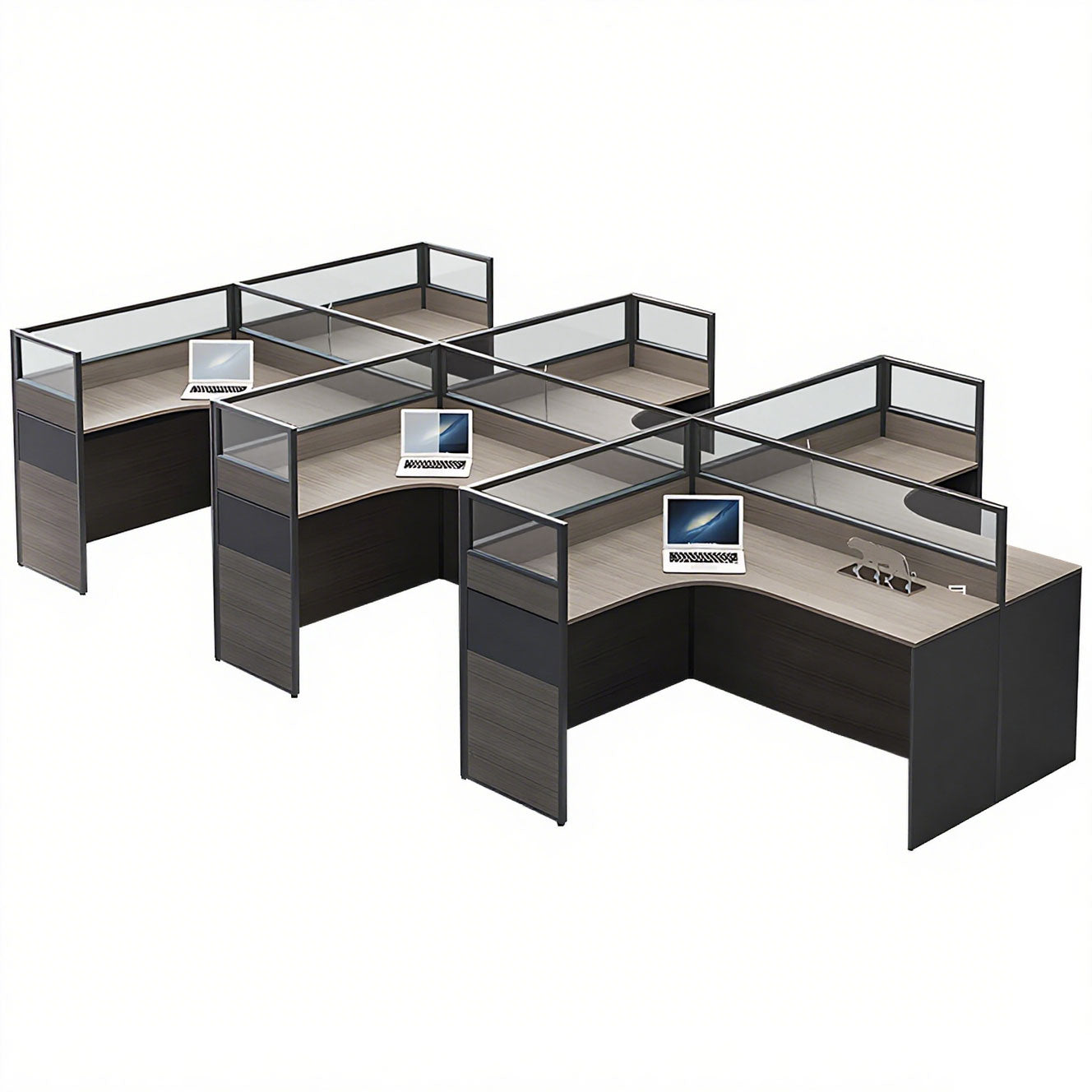Minimalist Office Desk with Screen Partition, Four Seater