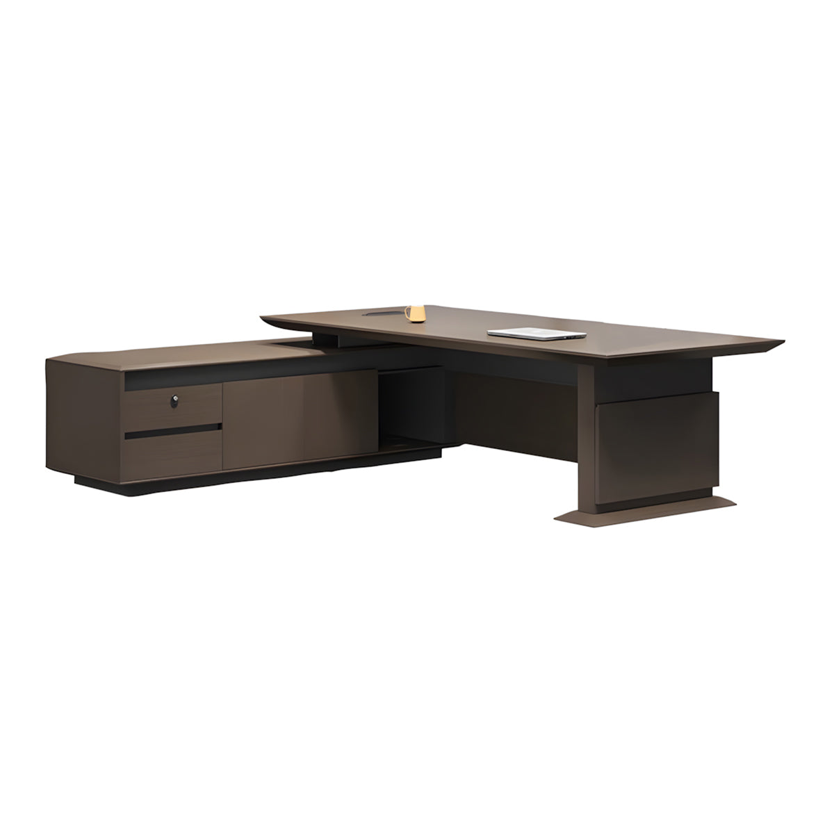 Italian-Style Luxurious Dark Brown L-Shaped Executive Desk with Spacious Desktop Design