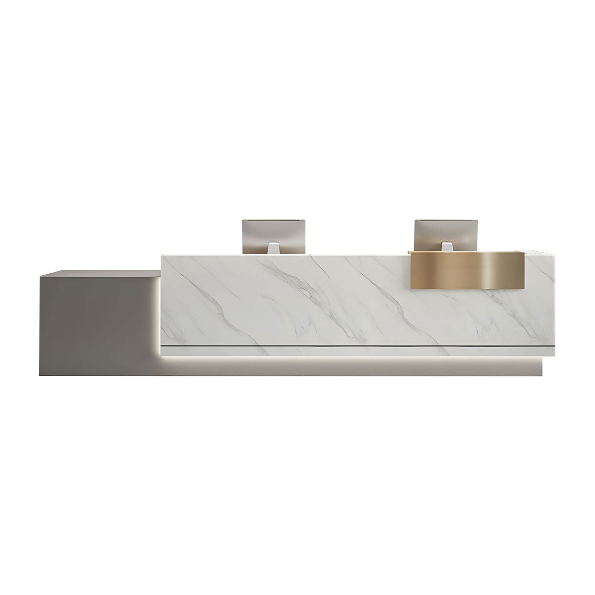 Modern Marble Reception Desk with LED Lights and Storage Cabinets