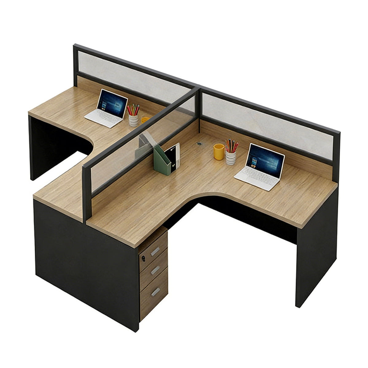 Modern Minimalist Office Desk – Two-Tone Office Workstation with Cable Management