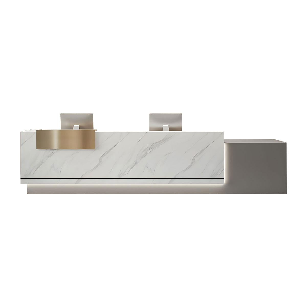 Modern Marble Reception Desk with LED Lights and Storage Cabinets