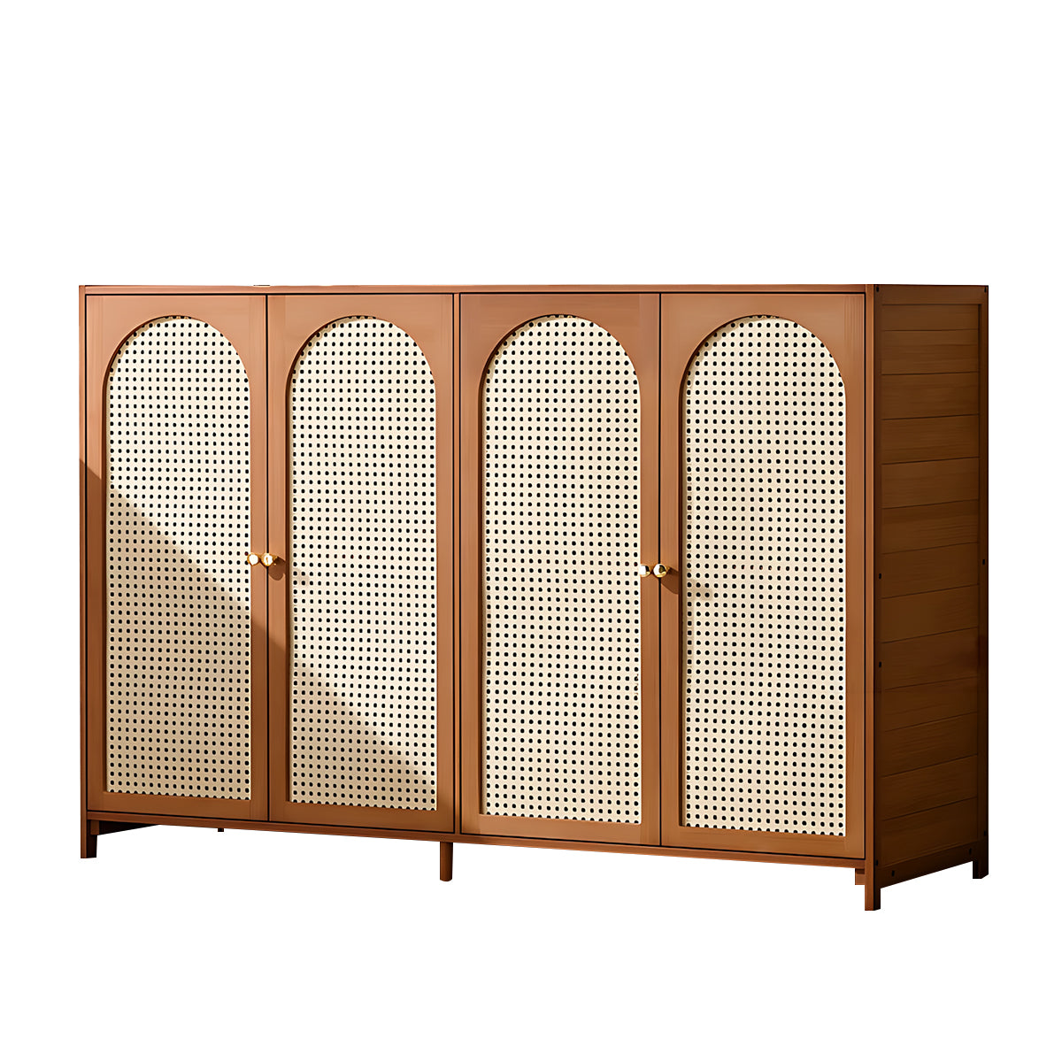 Retro Bamboo Buffet Cabinet, Faux Rattan Doors, Ample Storage for Home
