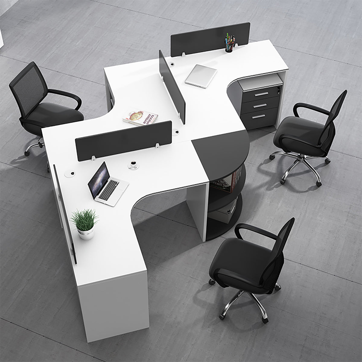 Modern Corner Shaped Employee Office Desk with Partition Panel