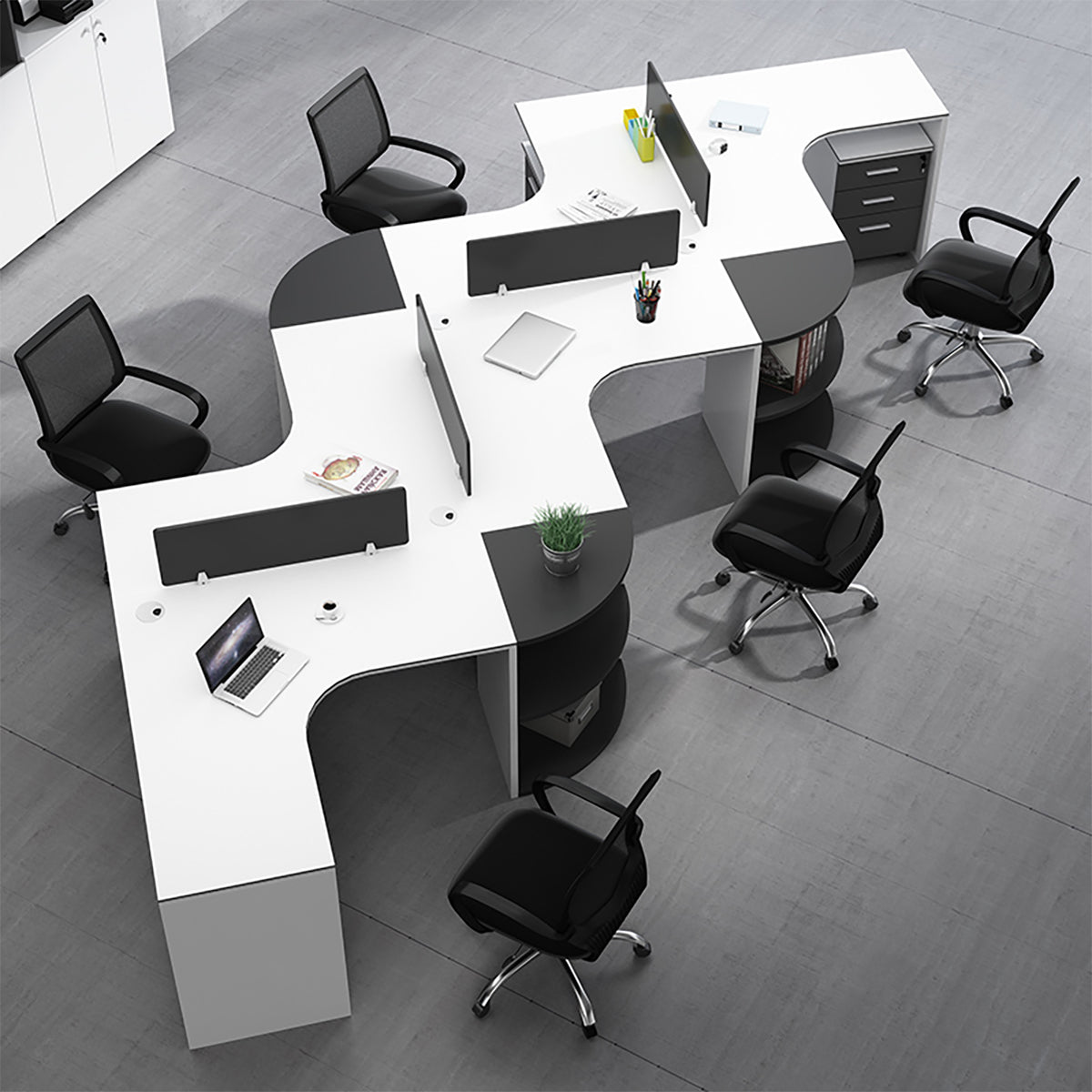 Modern Corner Shaped Employee Office Desk with Partition Panel