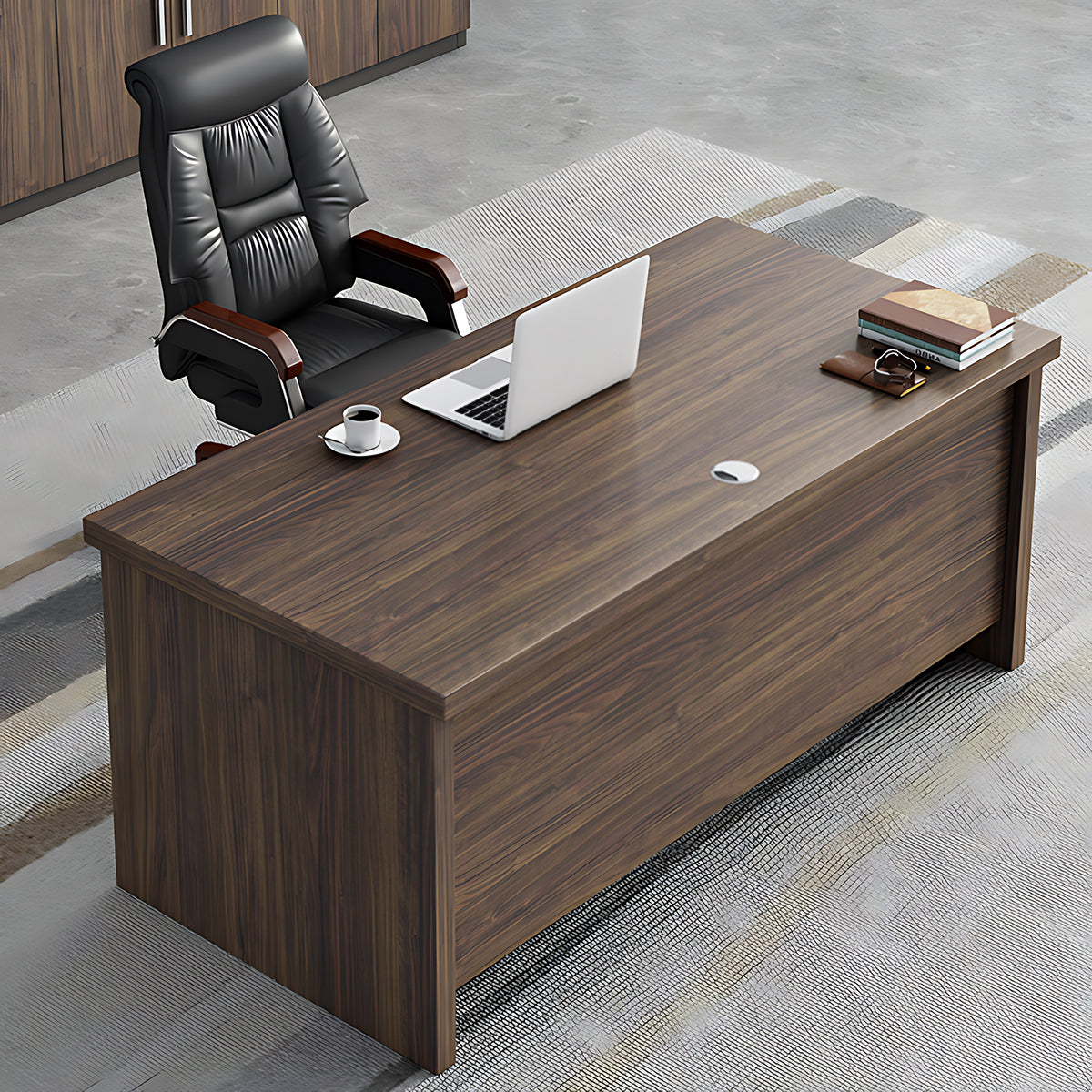 Executive Desk with Storage Drawers Cabinet CPU Compartment Wood Grain