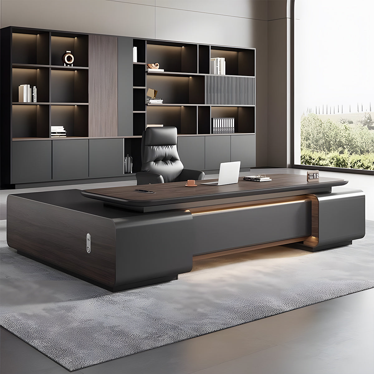 Modern Executive Desk with Wireless Charging for Offices