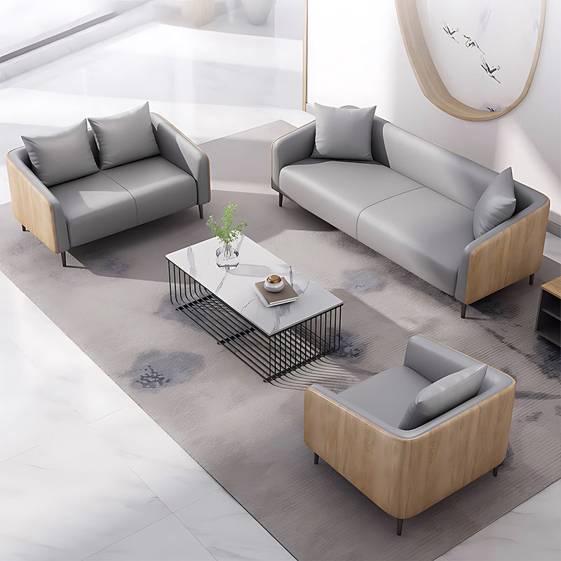 Classic Elegant Leather Backrest Light Gray Sofa