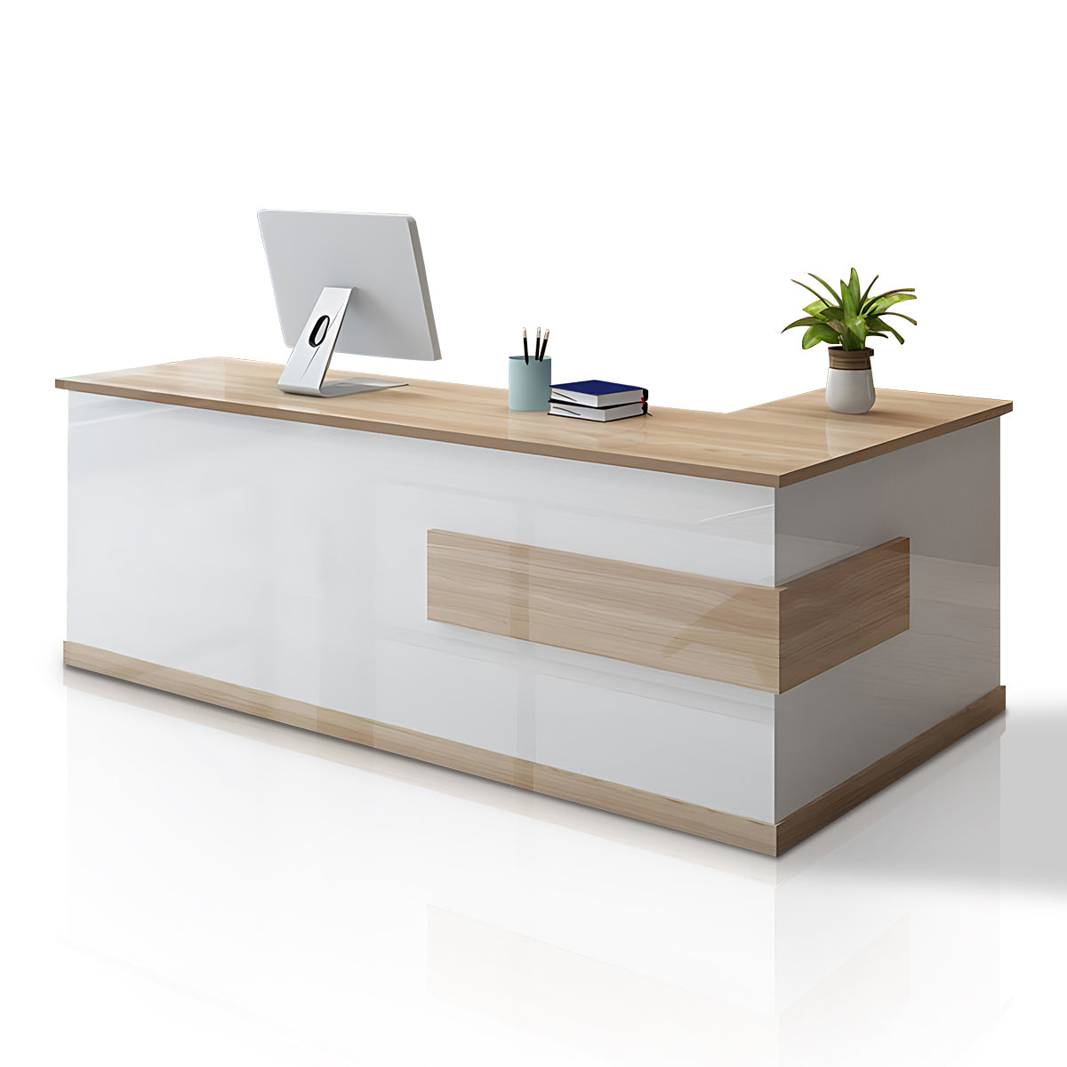 Sleek Luxurious L-Shaped Reception Desk with Thick Desktop