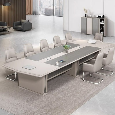 Minimalist Rectangular Conference Table with Cable Management in Light Luxury Style