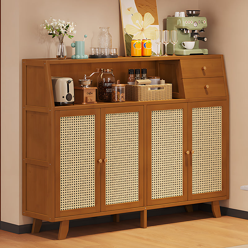 Eco-Friendly Bamboo Sideboard with Flip-Top Drawers and Storage Compartments