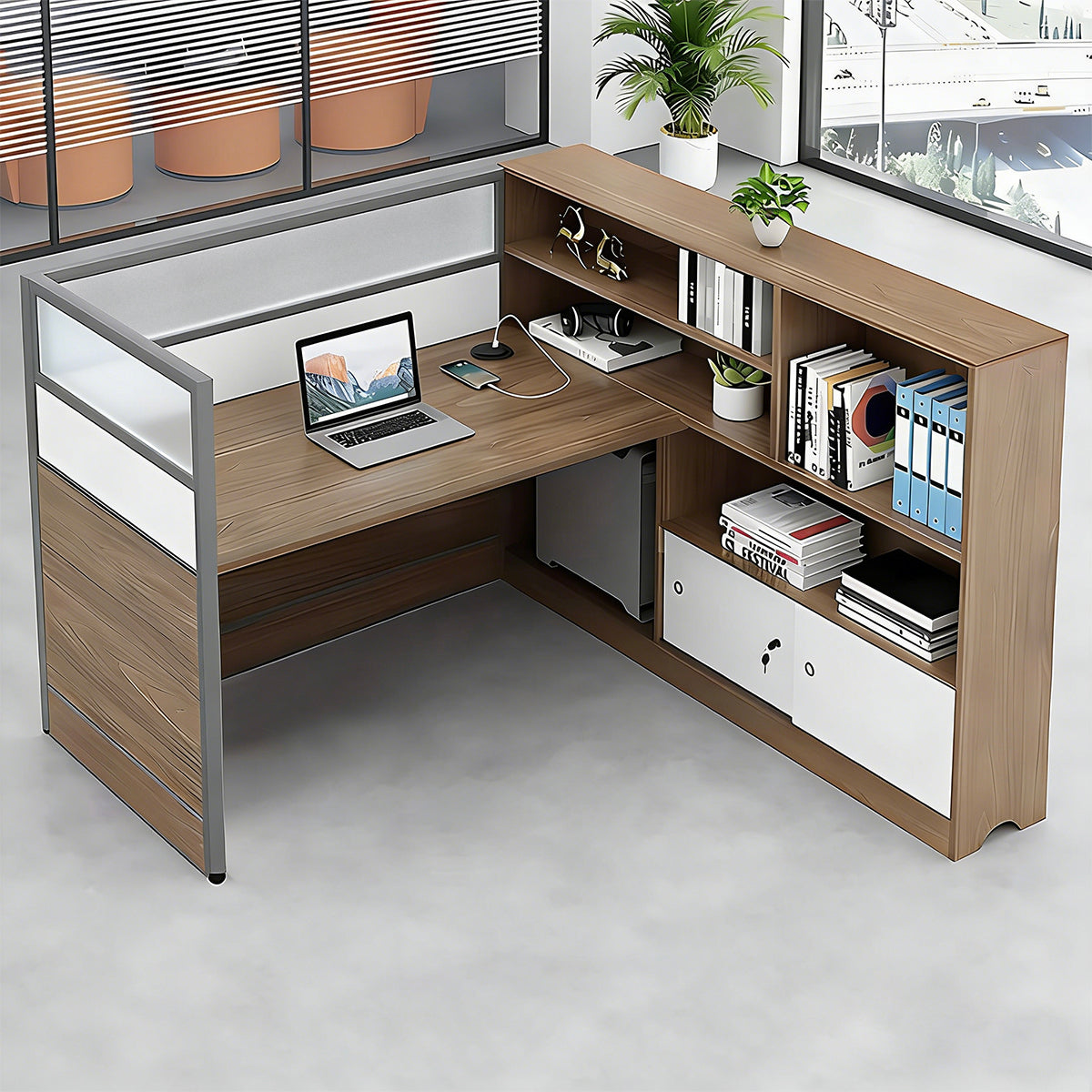 Modern Simple Partitioned Multiperson Staff Desk