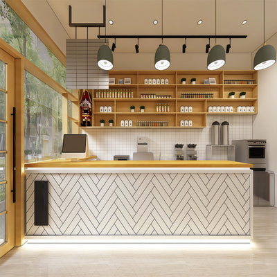 L-Shaped Reception Desk 63–102 in Wide with Ample Storage & Transaction Counter