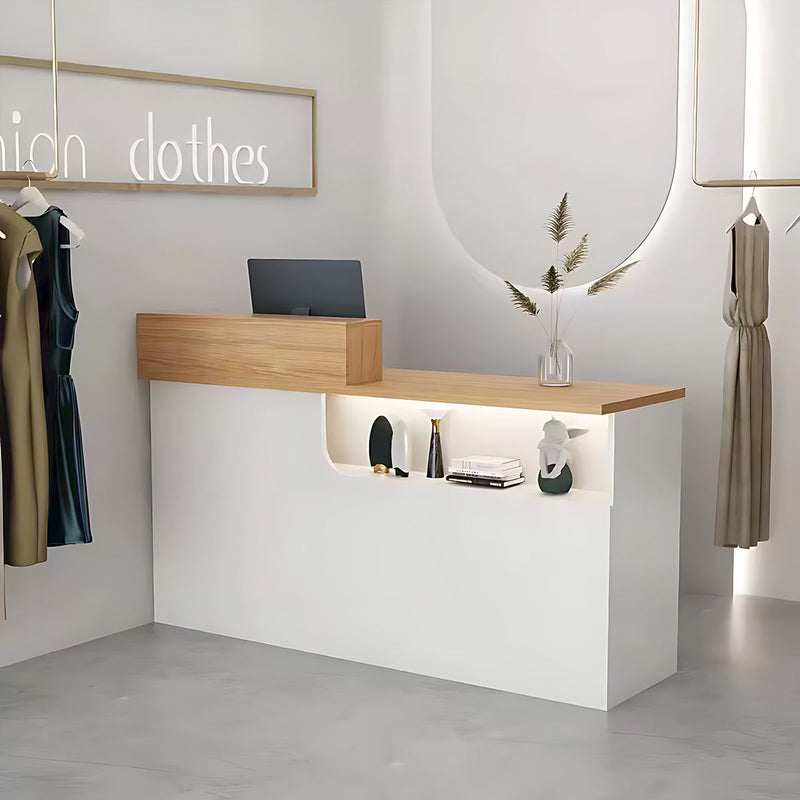 Contemporary Minimalist Reception Desk with Practical Display Compartment Design