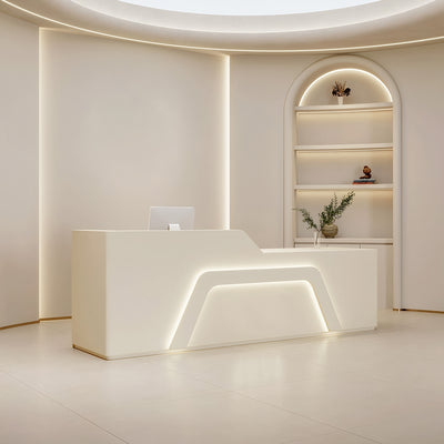 Modern Minimalist White Reception Desk with Integrated LED Accent Lighting