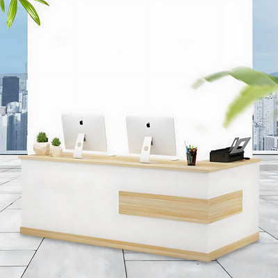 Modern Minimalist Reception Desk Cashier's Desk, Wood, White with Maple Color