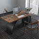 Modern Minimalist Walnut Executive Desk with Metal Base