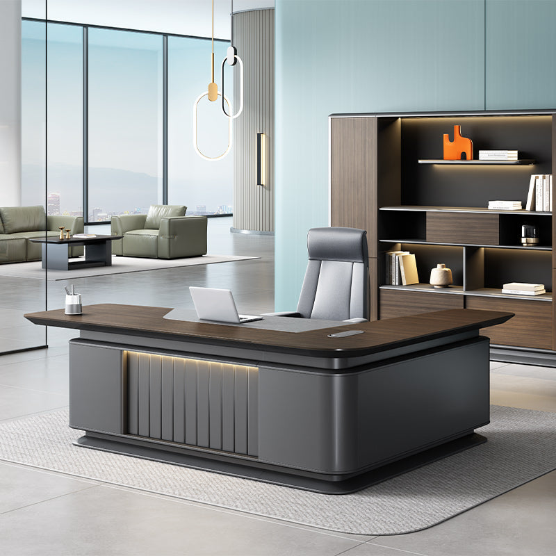 Executive Office Desk, main product view, Stylish Modern Executive Office Desk With LED Light Strip finish, for office workspace, executive office...