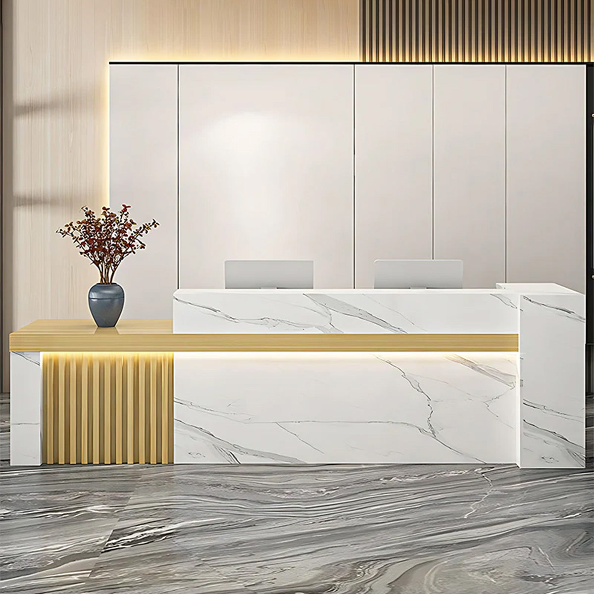Modern Luxury Reception Desk with Counter and Integrated LED Accent Lighting