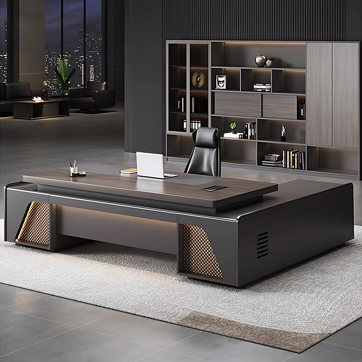 Minimalist Heavy-Duty L-Shaped Executive Desk with Practical Large Side Cabinet Design