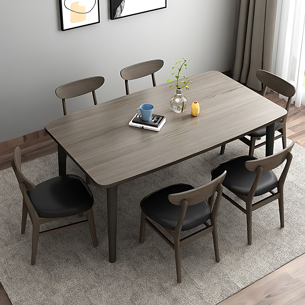 Modern Minimalist Dark Oak Rectangular Dining Table