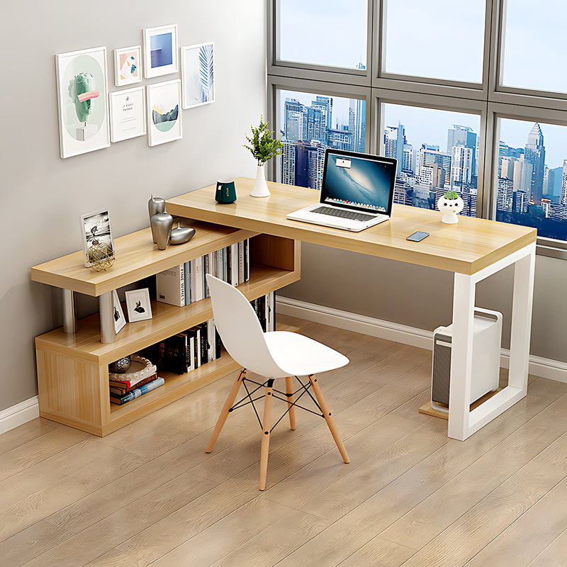 Simple and Multifunctional Office Desk with Stylish Storage Rack Design