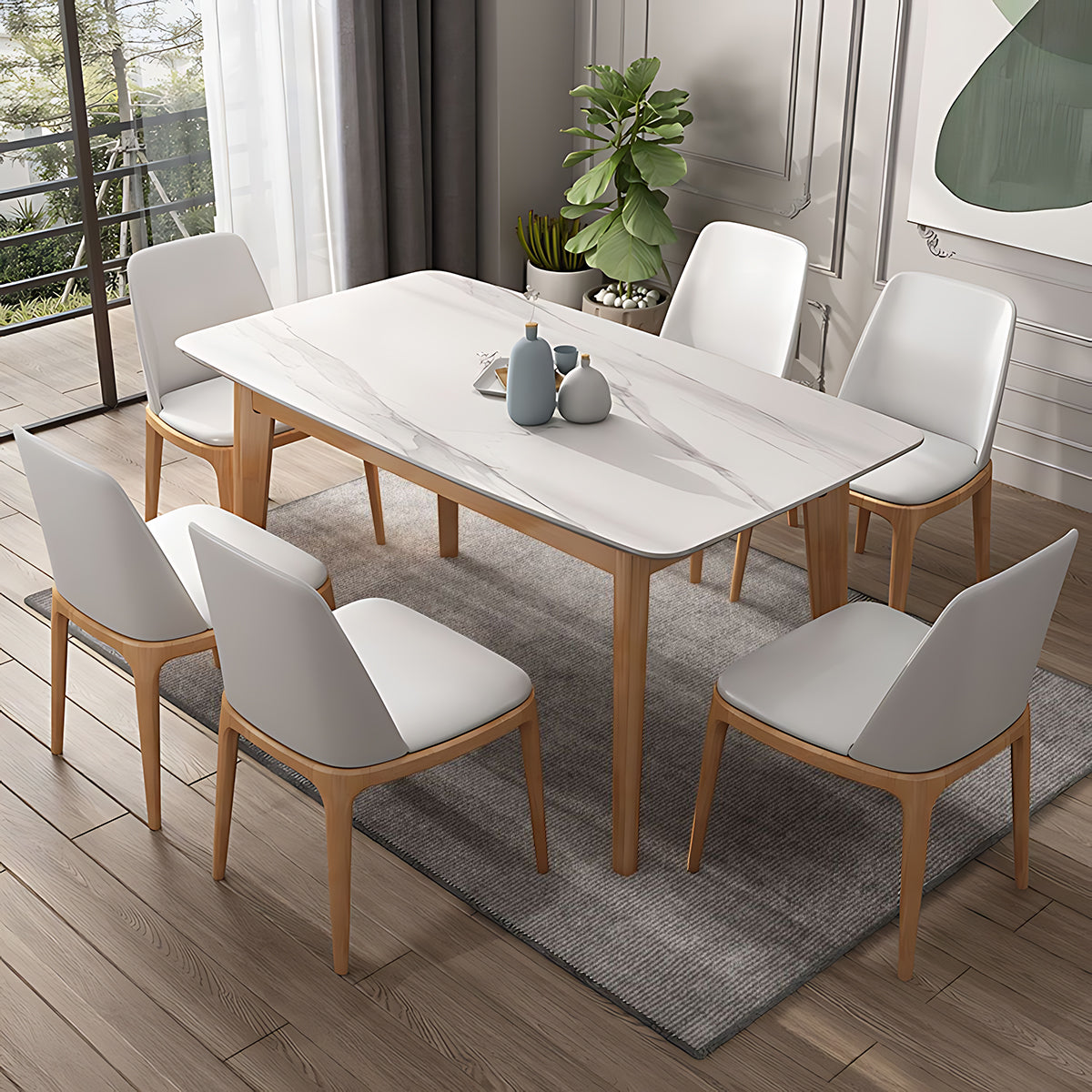 Sleek Modern Minimalist Rectangular Dining Table with Sturdy Thick Desktop