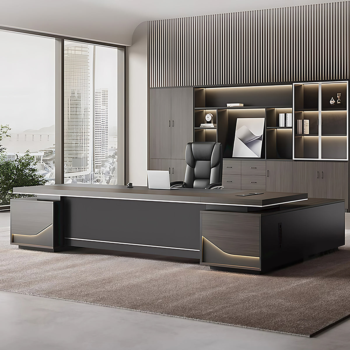 Stylish and Luxurious L-Shaped Executive Desk with Spacious Desktop Design