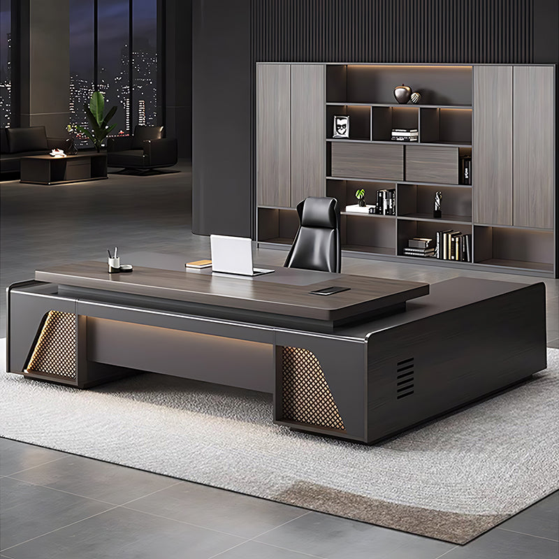 Minimalist Heavy-Duty L-Shaped Executive Desk with Practical Large Side Cabinet Design