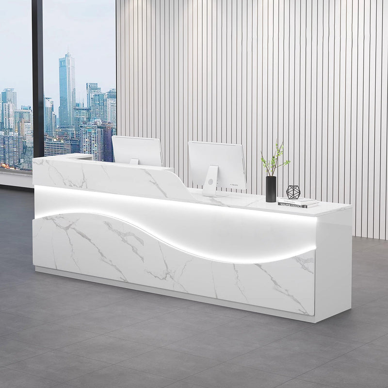 Modern High-Quality Reception Desk with Curved LED Light Design