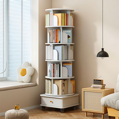 Minimalist Rotating Bookshelf, 360° Rotation, Multi-Layer Storage, Casters