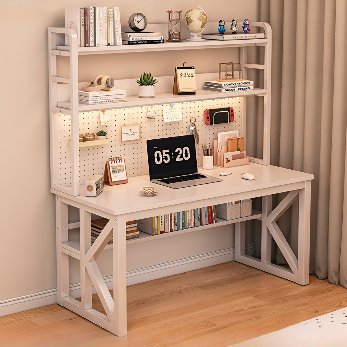 Modern Solid Wood Desk with Multi-Functional Storage & Efficient Organization