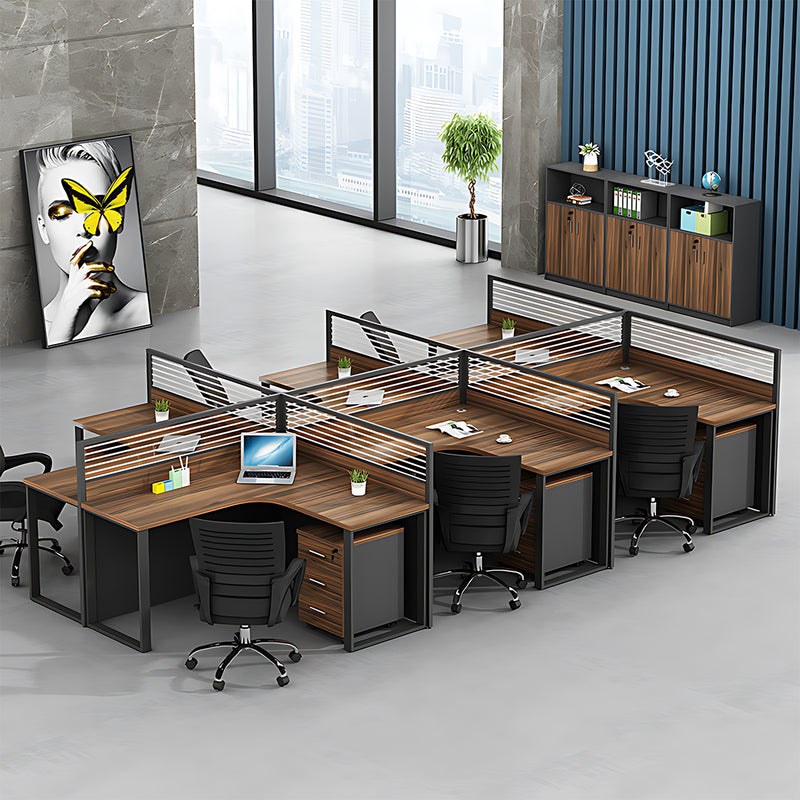 Minimalist Stylish Employee Desk with Striped Glass Partition Design