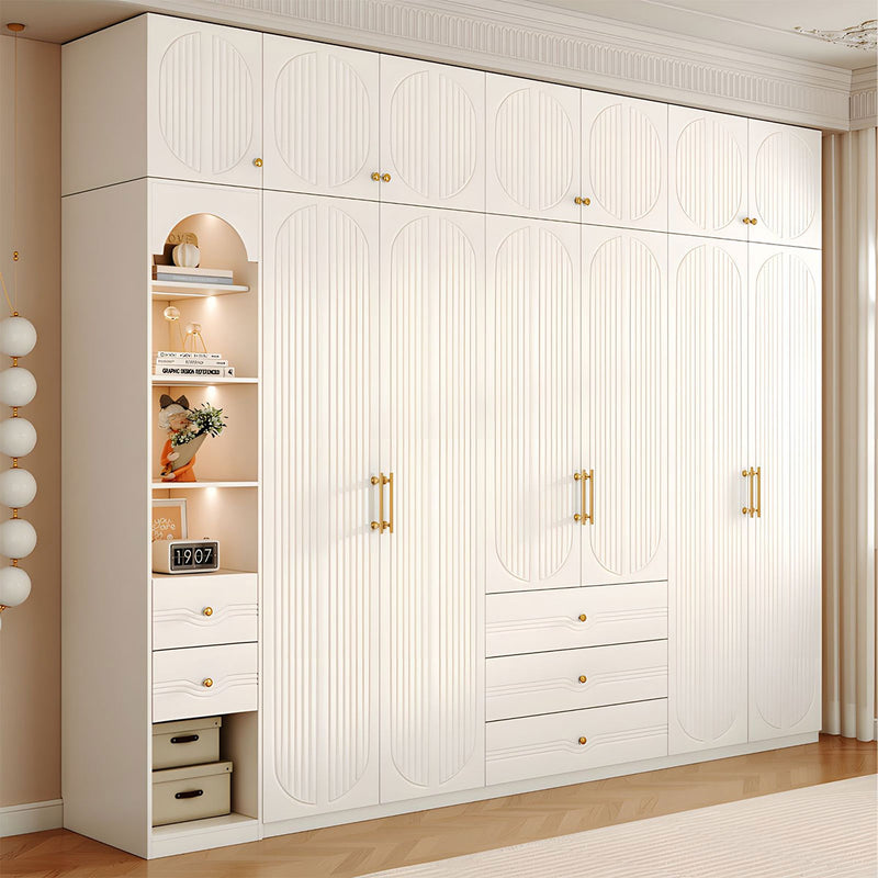 Modern MDF Wardrobe with Drawers Hanging Rods and 3D Carved Storage