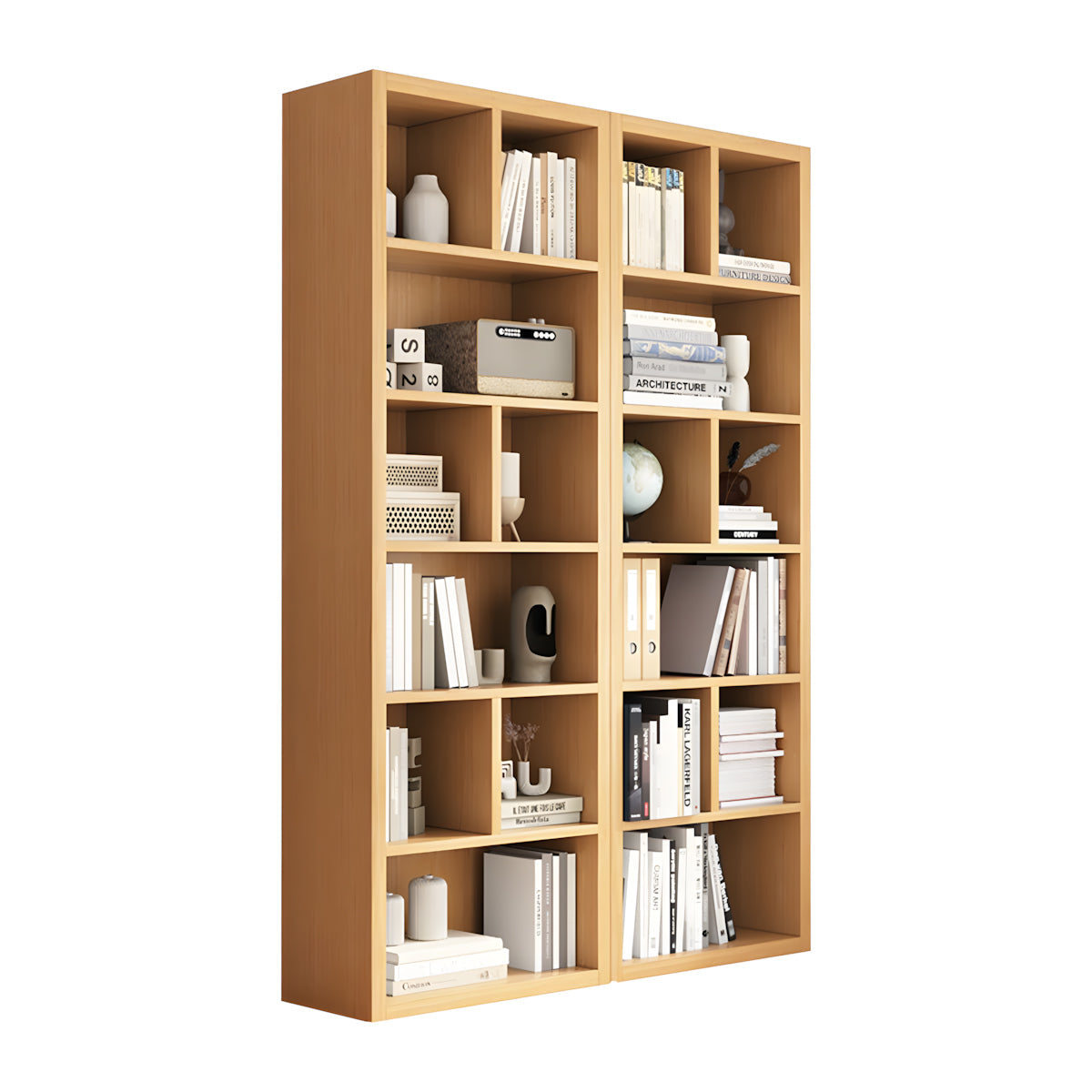 Bookshelf, Natural Modular Bookcase 6-Tier 18-Cube, Natural finish, L47" x W12" x H71", for office storage space, office storage furniture