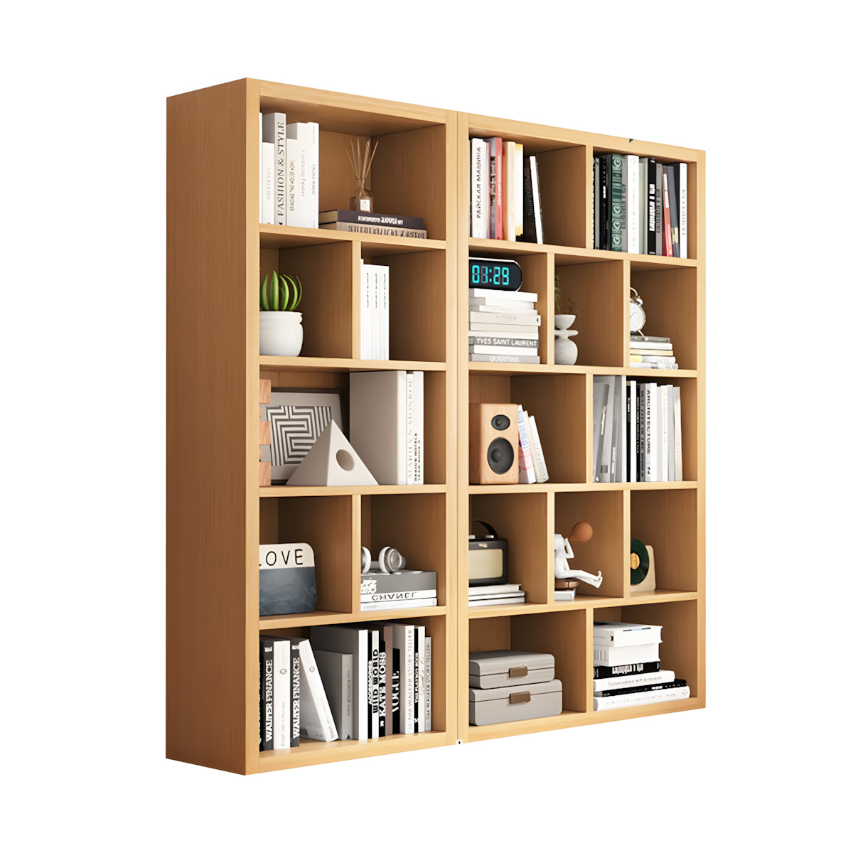 Bookshelf, Natural Modular Bookcase 6-Tier 30-Cube, Natural finish, L71" x W12" x H71", for office storage space, office storage furniture