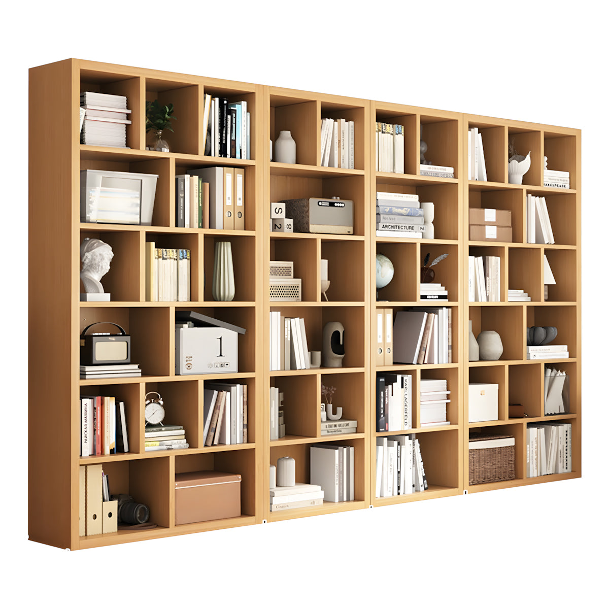 Bookshelf, Natural Modular Bookcase 6-Tier 48-Cube, Natural finish, L118" x W12" x H71", for office storage space, office storage furniture